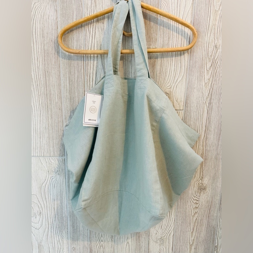 NEW! H&M HOME XL LINEN TOTE BAG Oversized Sage Green NWT - Picture 5 of 14